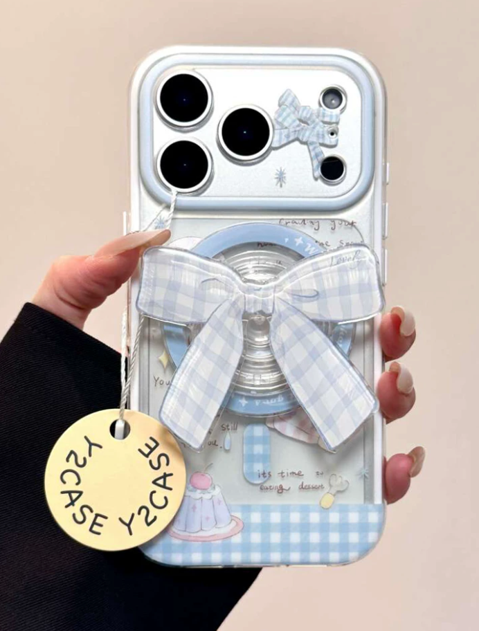 Blue Gingham Bow Case